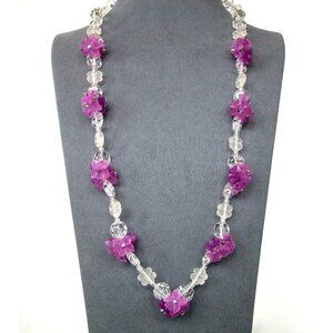 Vintage Clear & Purple ACRYLIC  Floral Beaded Necklace & Spring Ring Clasp